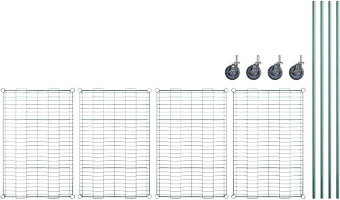 PRO&Family 24" x 36" Mobile Green Epoxy 4-Tier Commercial Drying Rack with Casters – Heavy Duty Wire Shelving for Dish Drying, Kitchen Storage & Food Service Use (1 1/4" Slots)