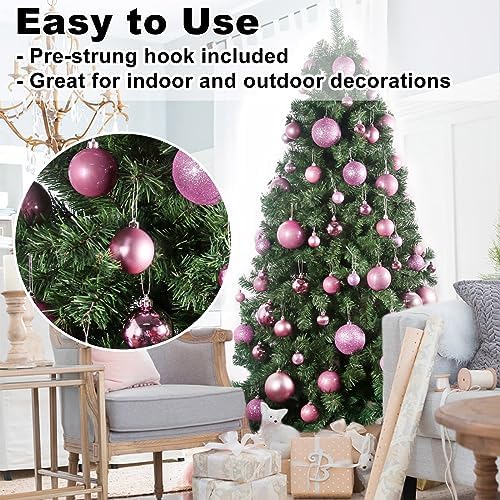 Bubblegun Pink 2.5" Christmas Balls Christmas Tree Decoration Ornaments Shatterproof Hanging Balls for Birthday Halloween Holiday Wedding Decorations Set of 18pcs
