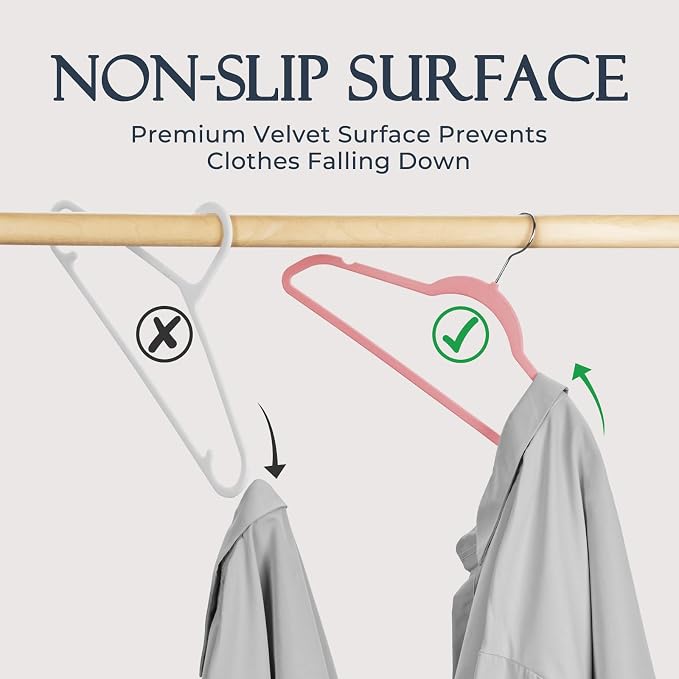 HOUSE DAY Lt Pink Velvet Hangers 20 Pack, Non Slip Clothes Felt Hanger Heavy Duty for Coat, Premium Slim Space Saving Suit Hangers for Closet Organizer, 360° Rotating Silver Hook