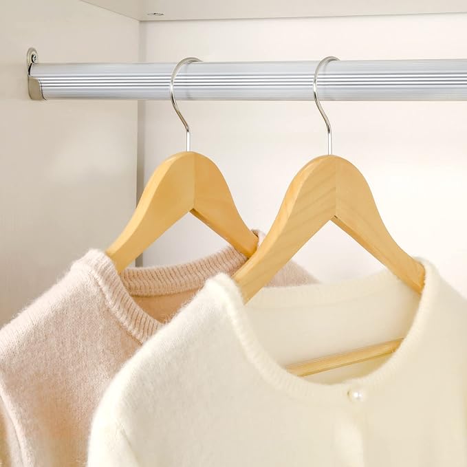 TOPIA HANGER Wooden Coat Hanger 20 Pack, Natural Wood Suit Hangers with Non Slip Pants Bar, 360° Swivel Hook and Shoulder Notches for Camisole, Jacket, Pants, Smooth Finish-CT34N20