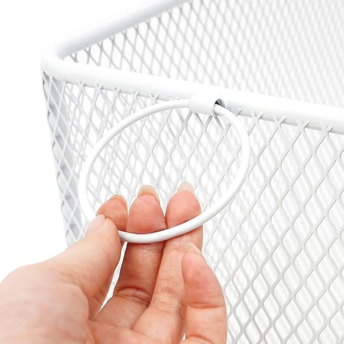 Rolling Laundry Basket with Wheels and Round Handle, Rectangular Metal Mesh Wire Laundry Hamper, Wheeled Dirty Clothes Basket, Utility Storage Cart Bathroom Organizer for Home (White-Rectangular)