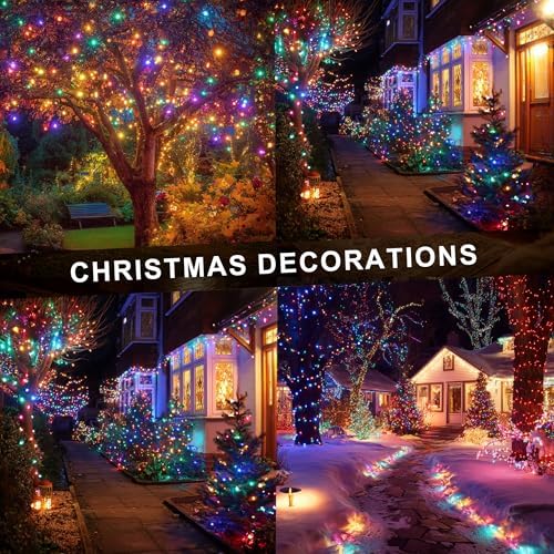 Dazzle Bright Christmas String Lights, 600 LED 196 FT Waterproof Green Wire String Lights with 8 Lighting Modes Timer, Christmas Decoration Outdoor for Party Yard Garden Xmas Tree Decor, Multi-colored