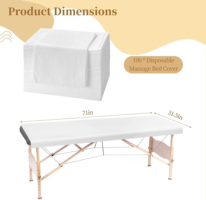 100 PCS Disposable Massage Table Sheets, 71 x 31.5 in Breathable Non-Woven Fabric Tattoo Bed Covers, Single Use Hygiene Sheet for SPA Centers, Beauty Salons, Hotels