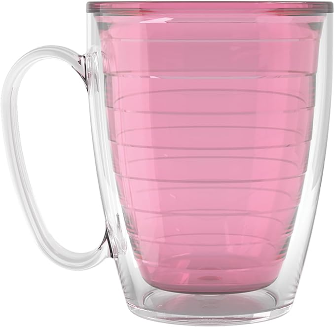 Tervis Clear & Colorful Tabletop Made in USA Double Walled Insulated Tumbler Travel Cup Keeps Drinks Cold & Hot, 16oz Mug, Pink Sand | Made in USA, Double-wall Insulated, Coffee & Matcha Stays Hot, Shatterproof, BPA-Free, Dishwasher Safe, Gifts under $25