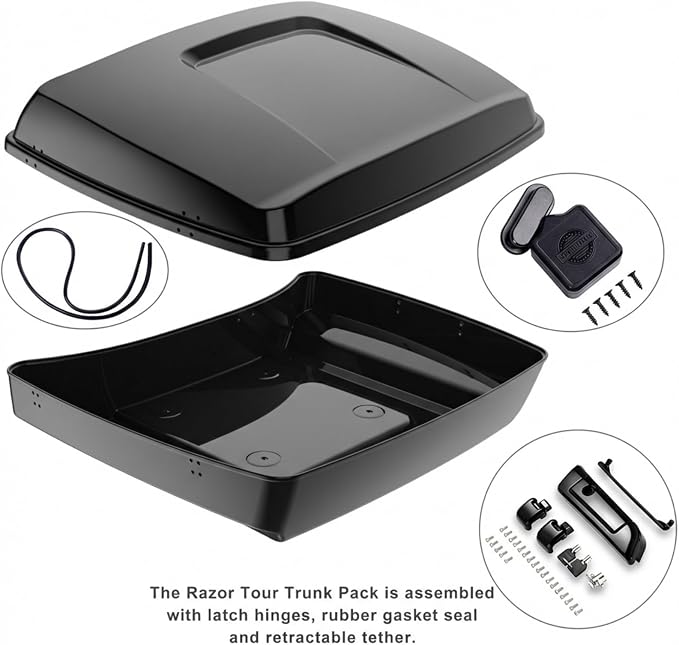 Advanblack 2024 Road Glide Razor Tour Trunk Pack Compatible with Road King FLHR Street Glide FLHX Road Electra Glide 2014-2025 Mounting Rack, Backrest & Stitching Liners (Whiskey Fire)