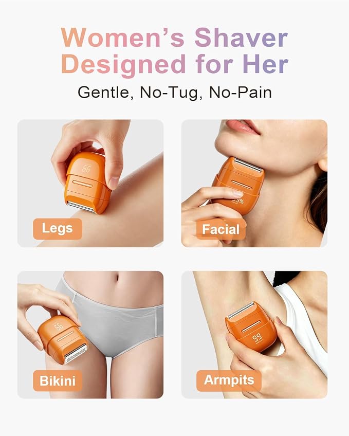 Electric Shaver for Women Waterproof Mini Electric Razors for Women - Cordless Foil Shaver for Hair Removal, Legs, Face, Body, Bikini,Sensitive Skin, Razor for Teen Girls (Orange, Fashion)