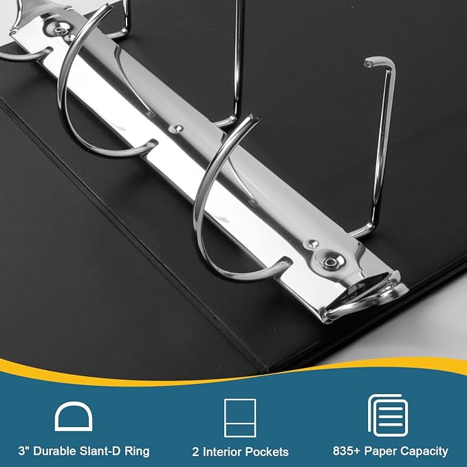 CIXILDTS 4" 3 Ring Binder, Standard 4-Inch Slant-D Ring Binder Fit Letter Size Paper, Presentation View Binders, 6 Packs, Black