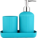 Bathroom Accessories Set, Toothbrush Holder, Liquid Soap Dispenser & Tray, Unbreakable Plastic Organizer for Sink & Bathroom Essentials, Handwash, Sanitizer, Shampoo, Lotion (Blue,Pack of 3)