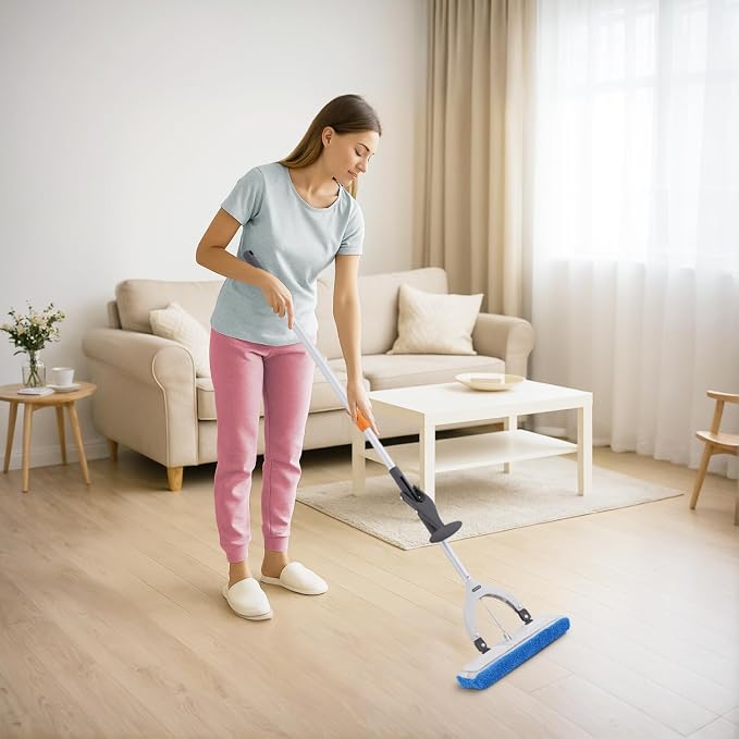 Superio Miracle Microfiber Flat Mop with Telescopic Handle & 2 Refill Pads - Self-Wringing, Lightweight Cleaning Set for Floors & Walls - Heavy-Duty & Reusable, Grey