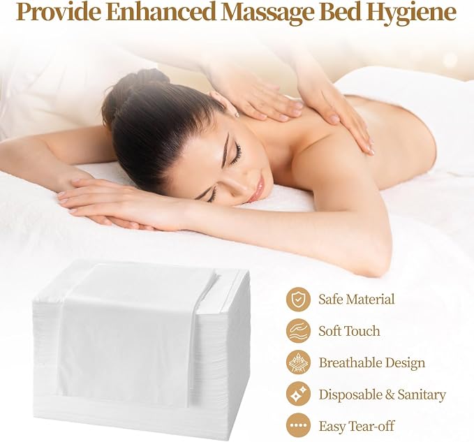 50 PCS Massage Table Sheets, Disposable Non-Woven Massage Bed Covers, 71 x 31.5 in, Single Use Sheets for Spa, Beauty Salon, Tattoo Table, Hotel, Skincare Chair