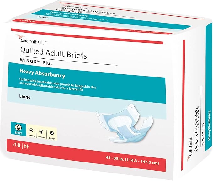 Covidien 75343101 Incontinent Brief Wings Choice Plus Tab Closure Large Disposable Heavy Absorbency 66034 Box of 18