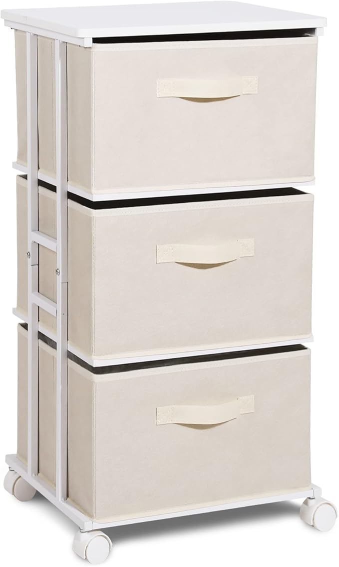 MAX Houser Dresser Tower with 3 Drawers for Bedroom, Fabric Storage Organizer Unit, Chest of Drawers with with WoodTop, Small Vertical Storage for Guest Room, Closet, Entryway(Beige) | Fabric Storage Organizer Unit, Chest of Drawers with with WoodTop, ...