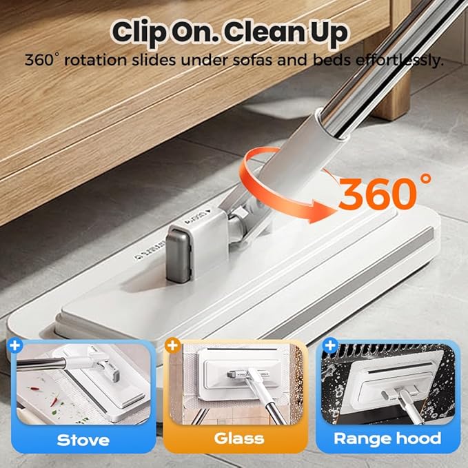 Hands-Free Multi-Purpose Flat Mop, 2026 Convenient Cloth Changing Mini Mop Long Handle Wet and Dry Flat Mopping, Sweeper Stick Lightweight Snap for Corners Multi Surface (43’‘)
