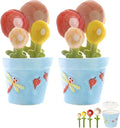 Ceramic Flower Measuring Spoons Set with Flowerpot Base, 2026 Decorative Cute Measuring Cups and Spoons Set with Holder for Dry and Wet Ingredients (2*Blue)