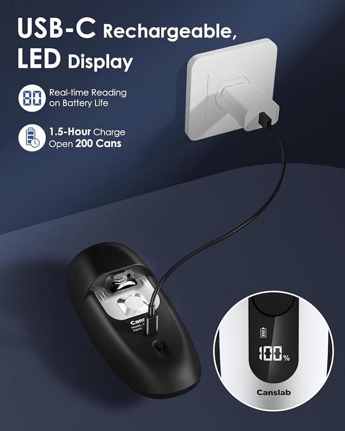 Canslab IRON Electric Can Opener, with LED Battery Track, Stainless Steel | Smart Auto Stop, Heavy-Duty, Wall-Mountable, Side Cut Smooth Edge, Professional-Grade Blade, USB-C Rechargeable, Hands-Free