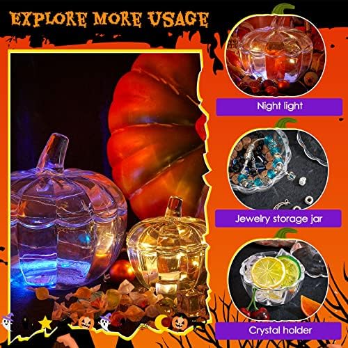 2 Pcs Glass Pumpkin Candy Jar with Lid Halloween Fall, 70 Oz,20 oz, Clear