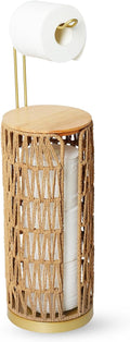 Trongee Freestanding Toilet Paper Holder with Storage,Goldn Handmade Woven Toilet Paper Roll Holder Stand,3 Rolls of Tissue Holder for Bathroom,Rattan Sturdy Boho Bathroom Toilet Paper Storage
