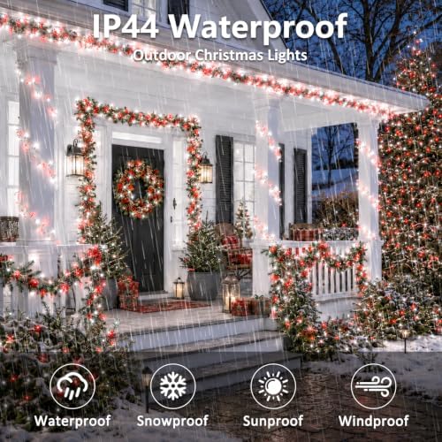 2 Pack 200 LED Battery Operated String Lights, Fairy Lights Red & White