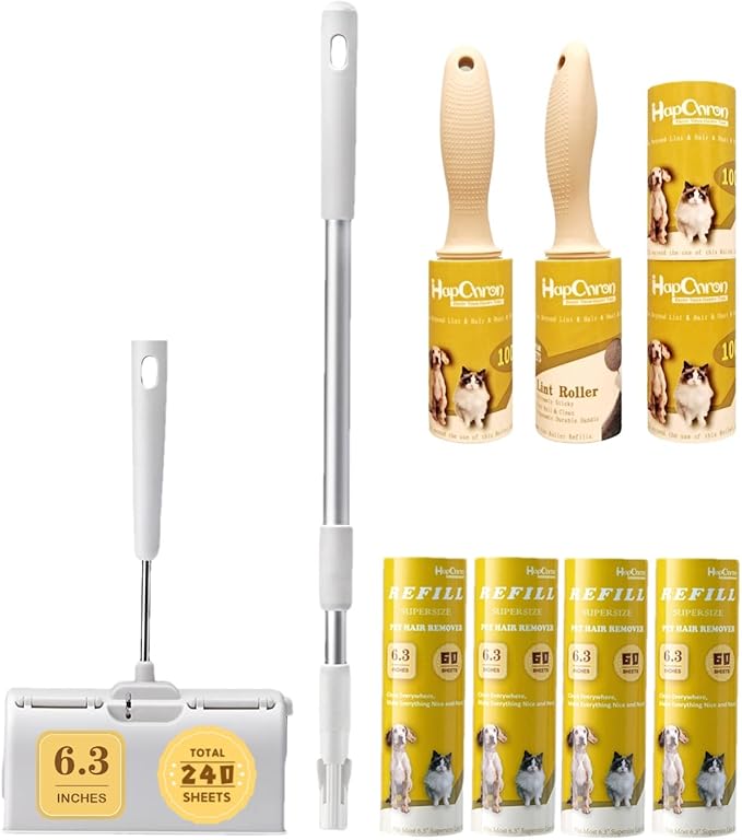 Large Surface Lint Roller Extra Sticky with Extendable Long Handle Dust-Proof Cover 6.3'' Wider 240 Sheets, Lint Rollers for Pet Hair Extra Sticky 400 Sheets