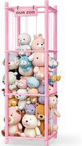 Woodure Stuffed Animal Storage & Organizer, Wooden Cute Zoo Toy Holder for Toddler Rooms, Playrooms & Bedrooms（Pink）
