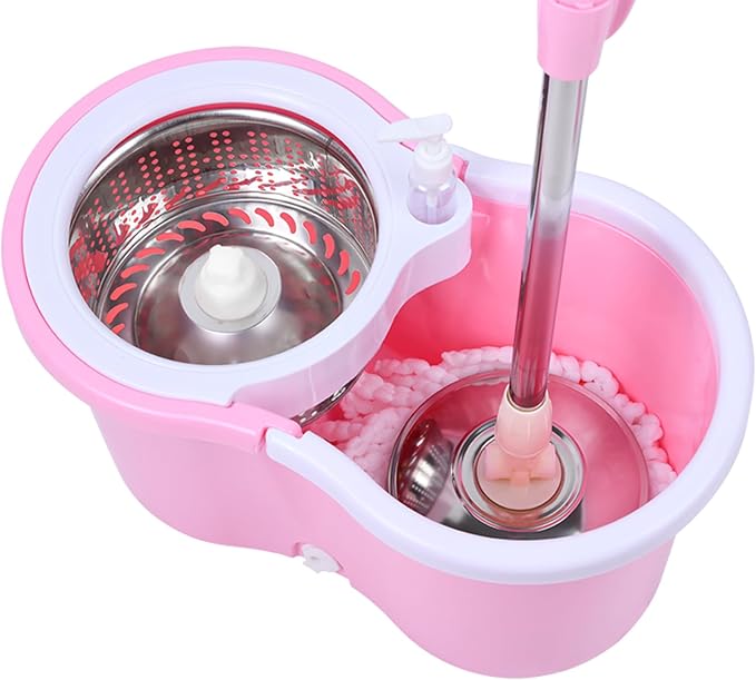 Cute Pink Mop and Bucket Set with 3 Extra Refills (Pink) | Pink, Spin Mop Floor Cleaning System