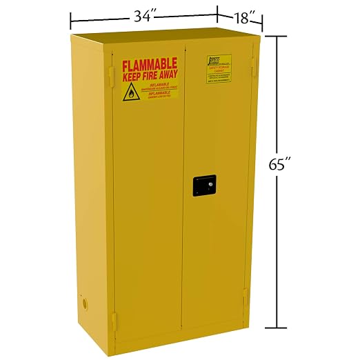 Jamco 44 Gallon Steel Flammable Safety Cabinet, Manual Doors, Yellow | All-Welded Double-Wall Steel Flammable Storage Cabinet, Lockable Doors, 34"W X 18"D X 65"H, Osha & Fm Certified, Made In Usa