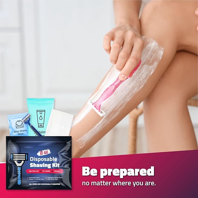 On-the-Go Shaving Kit – Disposable Razor, Shaving Cream, Washcloth & Aftershave Wipe – Travel Friendly, Grooming Essentials for Hygiene when on the Go - Black (3)