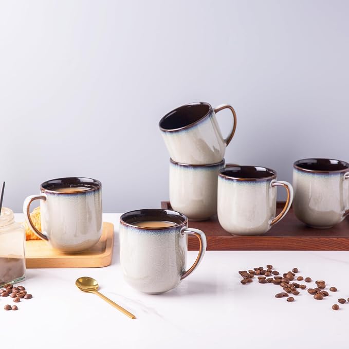 LERATIO Ceramic Coffee Mugs Set of 6,12oz Handmade Coffee Mugs Set | Large Handle for Cappuccino/Latte/Tea/Hot Cocoa,Oven &Dishwasher & Microwave Safe-Gray White