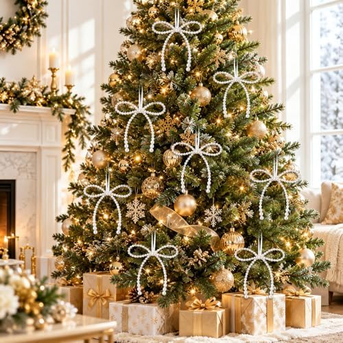 DIYDEC 18PCS Large Christmas Pearl Bow Ornament 7in Tree Hanging Decor