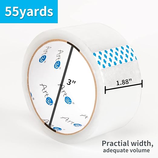 Art3d 24 Rolls Carton Sealing Tape Heavy Duty, 1.88" x 55 yds, 2 mil Thick | 2.2 mil Thick, Carton Sealing, Strong Adhesive Tape for Shipping Moving Boxes, Home and Office Use