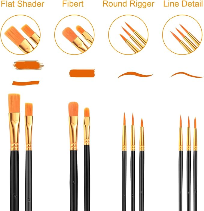 AROIC Paint Brush Set, 10 Pack 100 Pcs Acrylic Paint Brushes Artist Paint Brushes for Oil Watercolor Acrylic Face Rock Painting（Black）