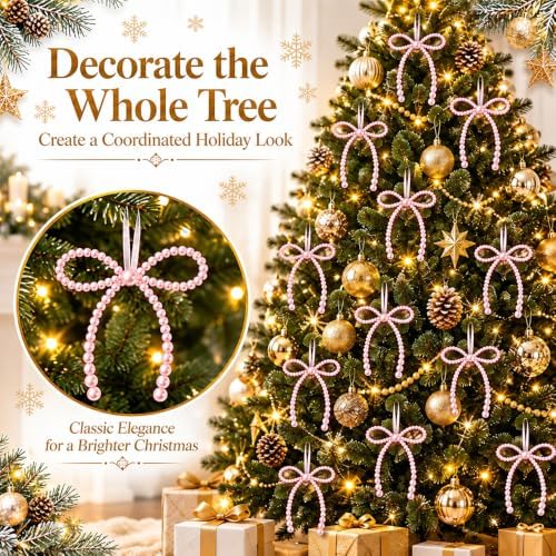 DIYDEC 18PCS Large Christmas Pearl Bow Ornament 7in Tree Topper Decor