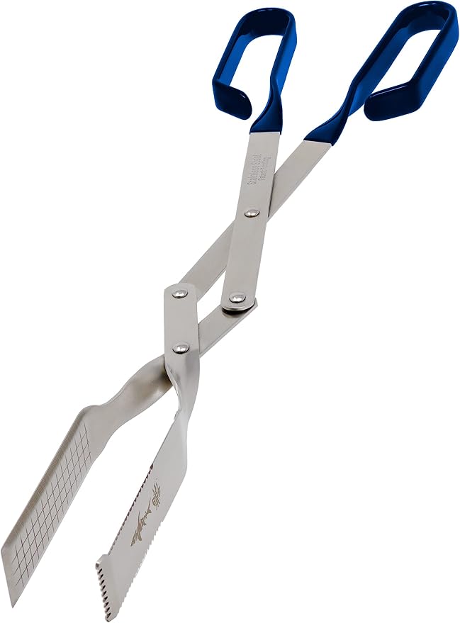 Grill Tongs - 17 inch (Blue) Steak Tongs. Professional kitchen and outdoor grilling utensil. Long reach Barbeque Grilling Tong. Ideal for steak, fish, burger, and sausage