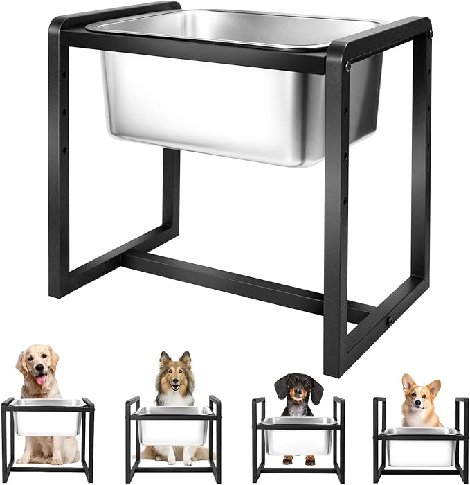 Adjustable Height Elevated Large Dog Water Bowls with Stainless Steel Bowls and Metal Stand，4-Level (8/10/12/14 Inches) Pet Bowl for Dogs for Large Medium Dogs - Durable, Easy to Clean (2gallon)