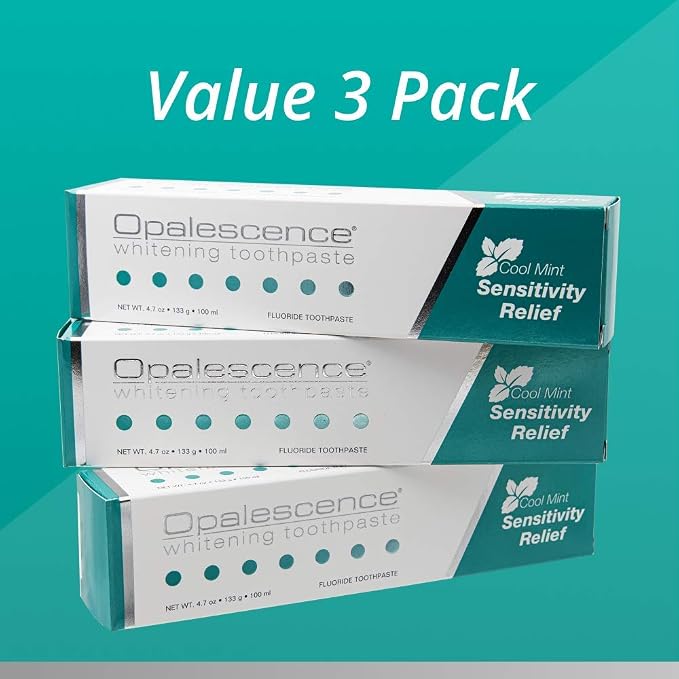 Opalescence Whitening Toothpaste for Sensitive Teeth - Oral Care, Mint Flavor, Gluten Free - 3 Pack | 4.7 oz Toothpaste With 5% Potassium Nitrate and Fluoride to Help Relieve Sensitivity, Strengthen Enamel, and Remove Stains