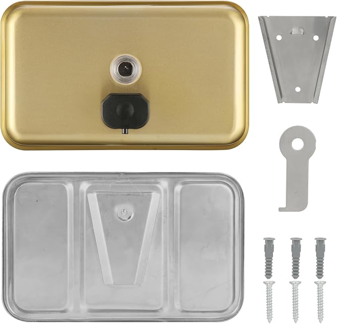 Stardrix Brushed Gold Stainless Steel Horizontal 1100ml/37oz Capacity Commercial-Grade Soap Dispenser, Wall-Mounted Bathroom Hand Soap Dispenser with Corrosion-Proof Lining and Anti-Leak Pump