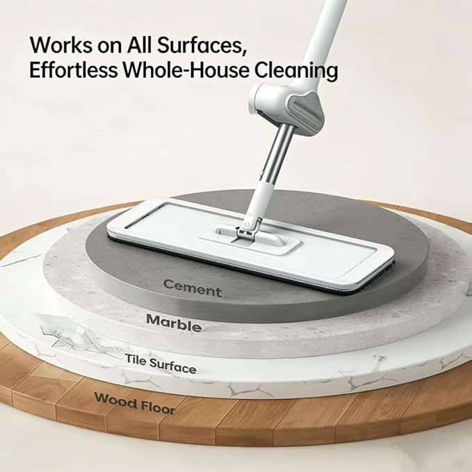 Large Flat Mop and Scalable Bucket with Wheels | 360 Rotating Microfiber Dust Mop, Dewatering Scraper, 54" Adjustable Stainless Steel, 1 Mop 6 Microfiber Pads 1 Bucket
