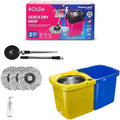 Thunder Mop Spin System - Double-Sided - 3 Free Refills (Yellow/Blue) | 2 Compact Stackable 6L Buckets, Microfiber Head, Stainless Steel Wringer, Antifungal Quick-Dry Cleaning, Soap Dispenser