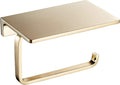 Toilet Roll Paper Holder Bathroom Solid Brass and Superior Hotel Style Wall Mount Tissue Roll Holder with Phone Shelf Bright Gold Finished