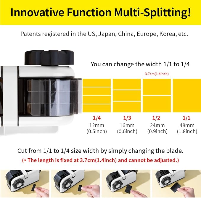 [TENDO°] TENDO Multi-Section Tape Dispenser, Custom Width Tape Cutter with 4 Cutting Sections, Built-in Safety Blade, Ergonomic Grip for Packing and Office Use, ZO-508(White)