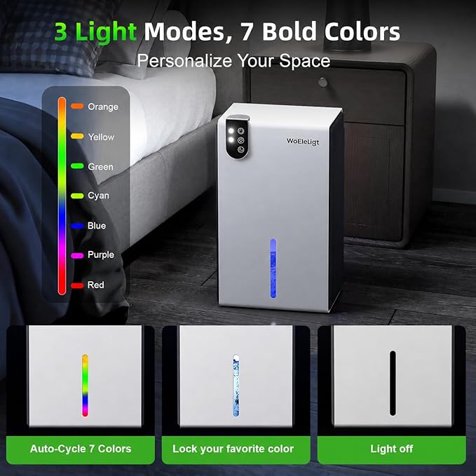 98 OZ Small Dehumidifier for Home 1000 Sq Ft, Quiet Dehumidifier with Drain Hose, Auto Shut-Off, Sleep Mode, 7-Color Light for Basement, Bedroom, Bathroom, Closet, RV (Blue White)