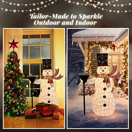 VINGLI 5FT Outdoor Snowman Christmas Decorations, Lighted Outdoor Snowman w/200 LED Lights, Tall Hat, Red Scarf, Zip Ties, Ground Stakes for Indoor, Yard, Outside Xmas Decor