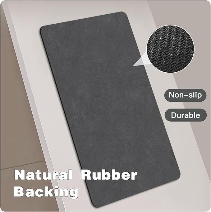TYUU Bath Mat, Bathroom Rugs Non Slip Washable Thin Absorbent Quick Dry Bath Mat Fits Under Door Bathroom Floor Mat Perfect for Bath, Shower, or Sink 17"x59" Dark Grey