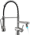 Kicimpro LED Kitchen Faucet with Pull Down Sprayer, Brushed Nickel Faucet for Kitchen Sink, Single Handle High Arc 304 Stainless Steel LED Commercial Bar Kitchen Sink Faucet for 1 Hole Or 3 Hole