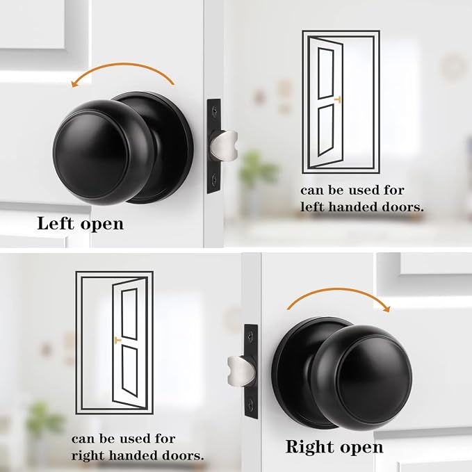 Probrico Hall/Closet Door Knobs in Flat Black Finish,Interior Passage Door Knobs,Round Non-Locking Door Handles, 4 Pack