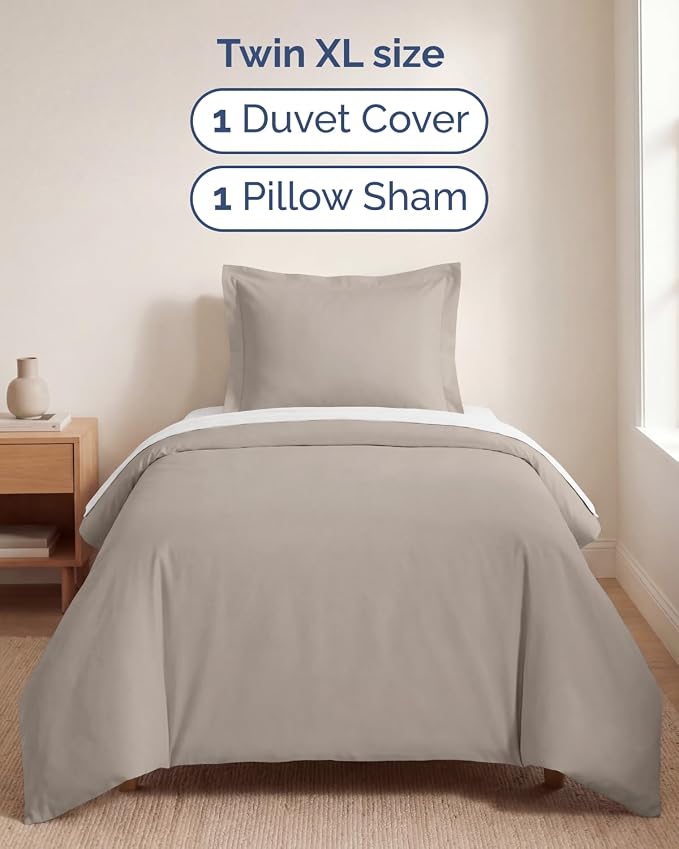 Duvet Cover Twin/Twin XL Size Set - Extra Soft Twin/Twin XL Duvet Cover 68" x 90" with 1 Pillow Sham for Women, Men, Kids & Teens - Comfy, Easy-Care & Fade Free w/ Zipper Closures & Ties (Light Grey)