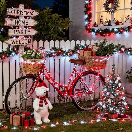 JMEXSUSS 600 LED Red and White Christmas Tree Lights with Remote