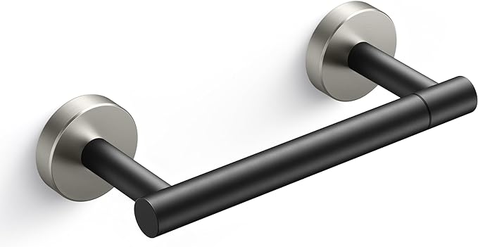 FORIOUS Toilet Paper Holder Wall Mount, Stainless Steel Rustproof Double Post Pivoting Tissue Roll Holder for Bathroom, Commercial Toilet Paper Dispenser, Matte Black & Stainless Steel