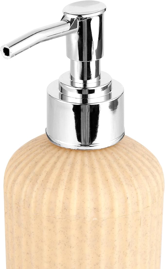 Bathroom Accessories Set of 3, Toothbrush Holder, Liquid Soap Dispenser & Tray, Unbreakable Plastic Organizer for Sink & Bathroom Essentials, Handwash, Sanitizer, Shampoo, Lotion (Beige)