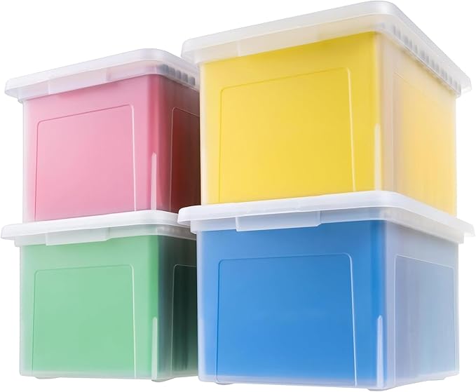 IRIS USA File Box, Plastic File Organizer with Lids for Letter/Legal File, Portable Document Box For Moving, Storage Bin with Durable and Secure Lid, Stackable Nestable BPA-Free, Clear 35 Qt. 8 Pack